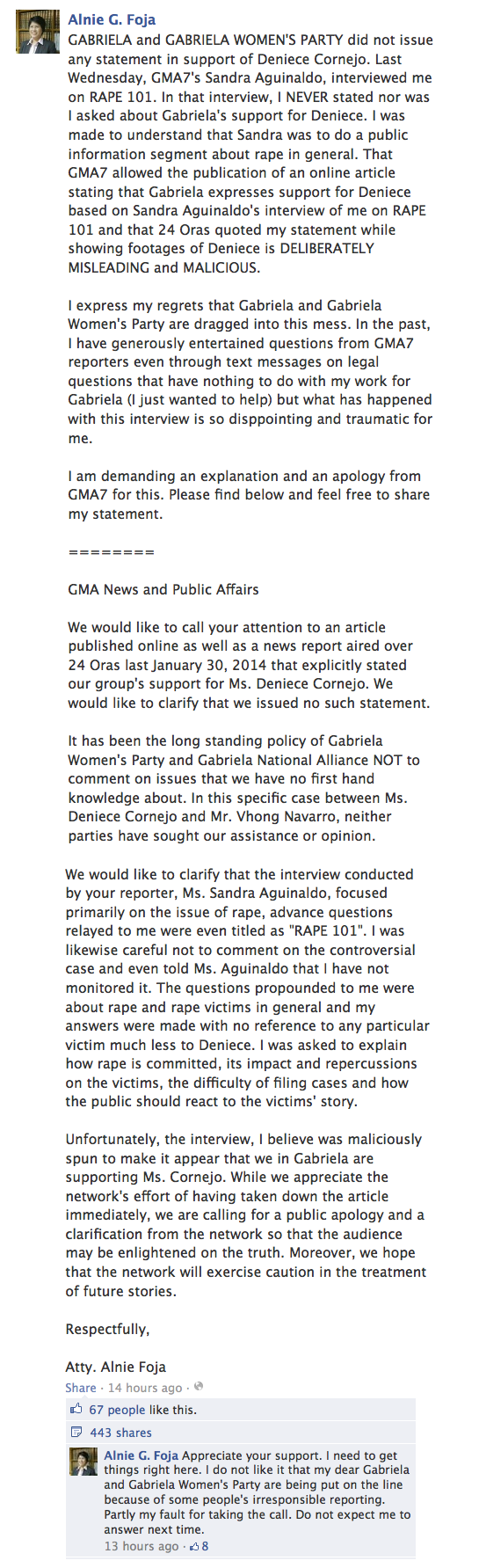 Atty. Alnie Foja's open letter against GMA News malicious and misleading report