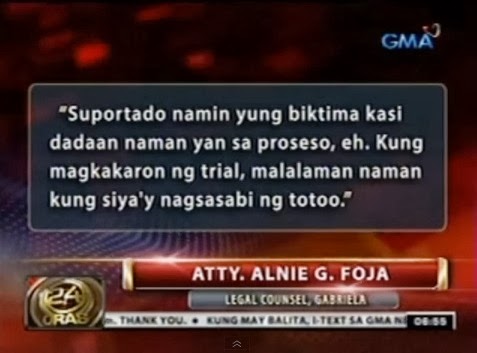 GMA News 24 Oras malicious and misleading report according to Gabriela